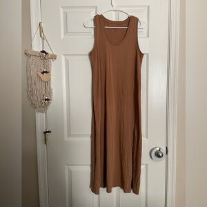 Pact Women’s Sleeveless Khaki Brown Tank Midi Dress Organic Cotton Size Medium